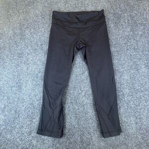 Lululemon Cropped Leggings Womens 26x20.5 Black Mesh Panels Zipper Pocket Yoga